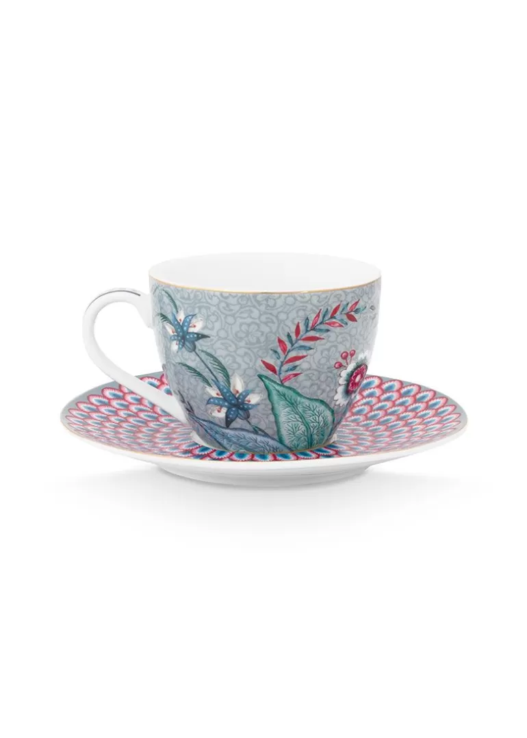 Pip Studio Flower Festival Espresso Kop & Schotel Licht Blauw Hot