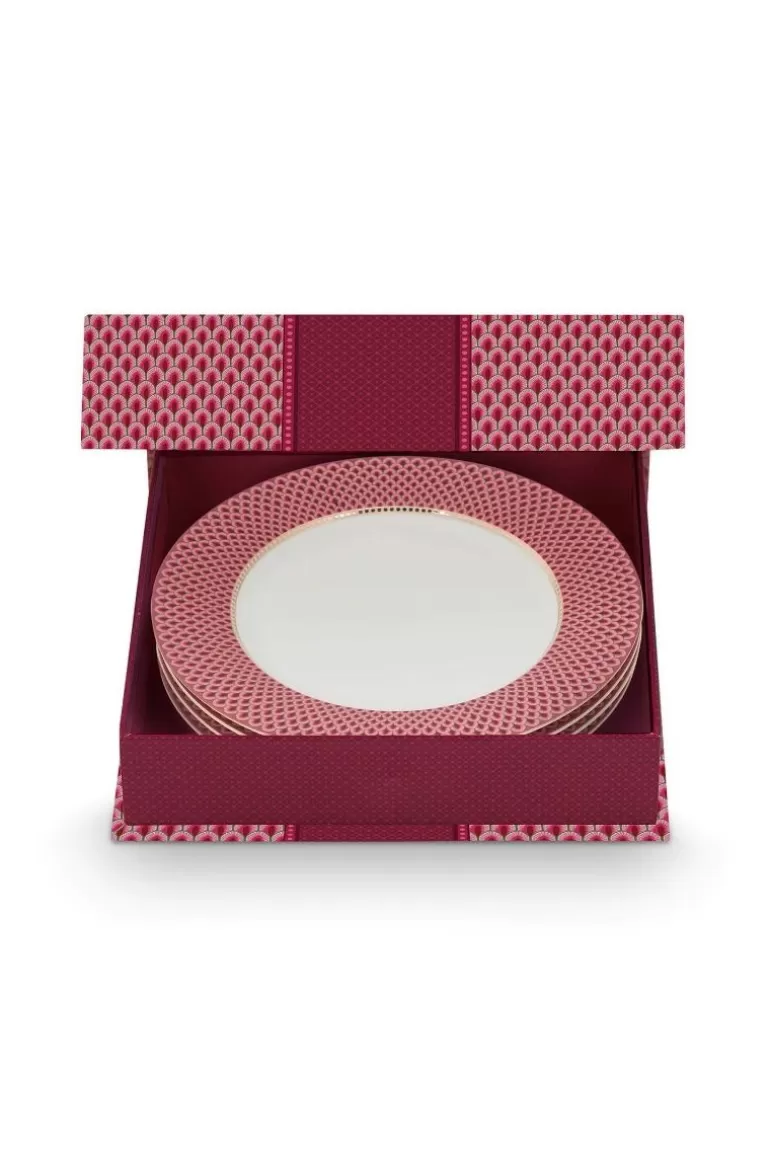 Pip Studio Flower Festival Set/4 Dinerborden Donker 26.5Cm Roze Outlet