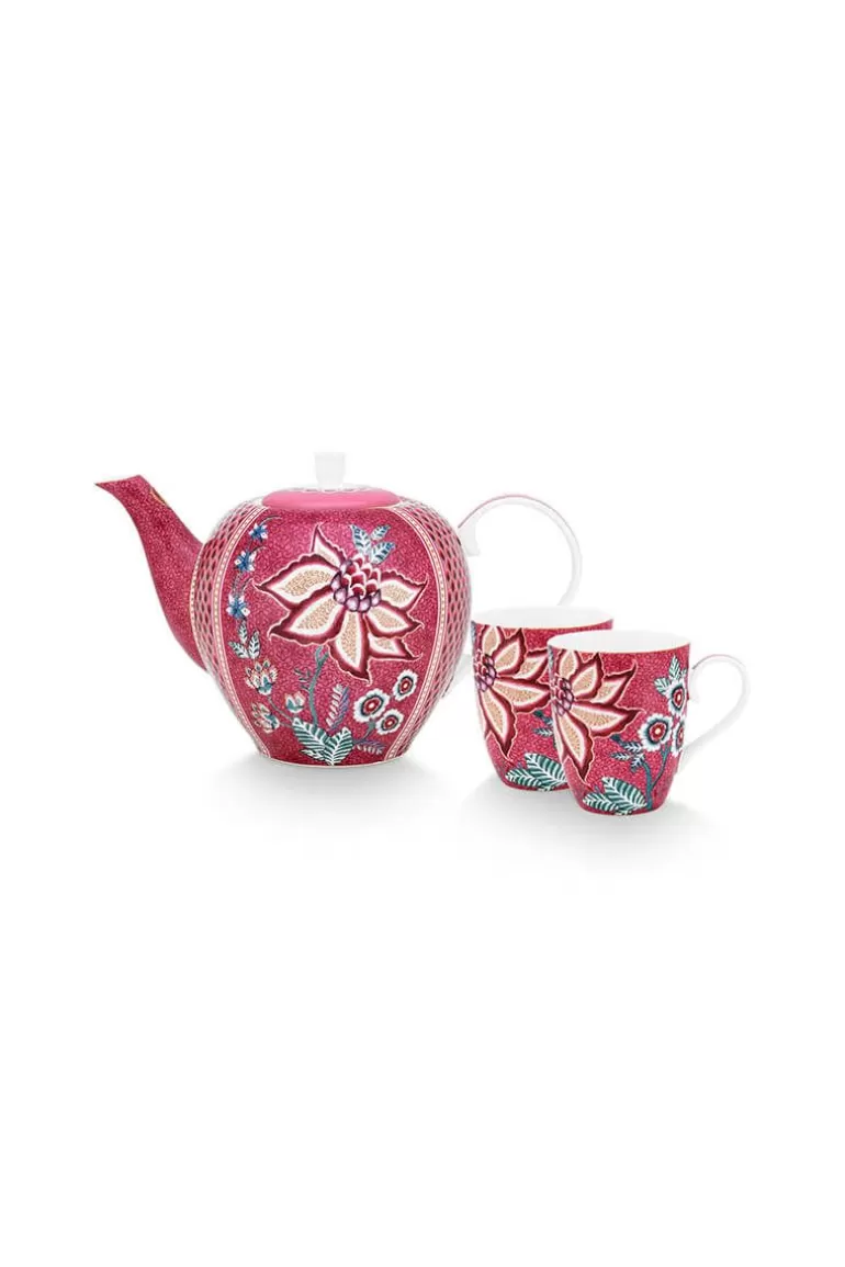 Pip Studio Flower Festival Thee Set/3 Groot Donker Roze Best Sale