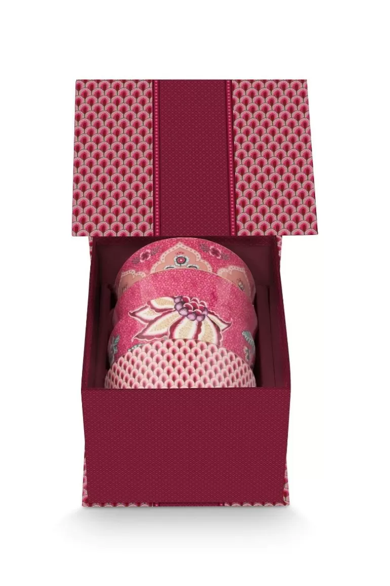 Pip Studio Oriental Flower Festival Set/4 Kommen Donker 12Cm Roze Sale