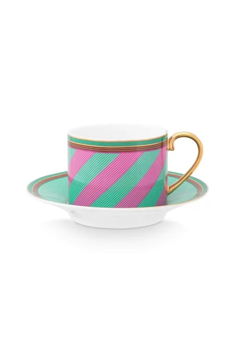 Pip Studio Pip Chique Stripes Cappuccino Kop & Schotel Roze/Groen Best Sale