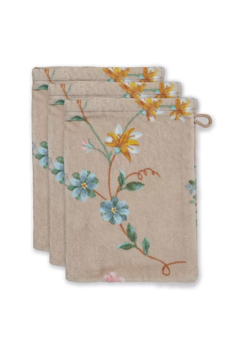 Pip Studio Washandje Set/3 Les Fleurs 16X22 Cm Khaki Hot